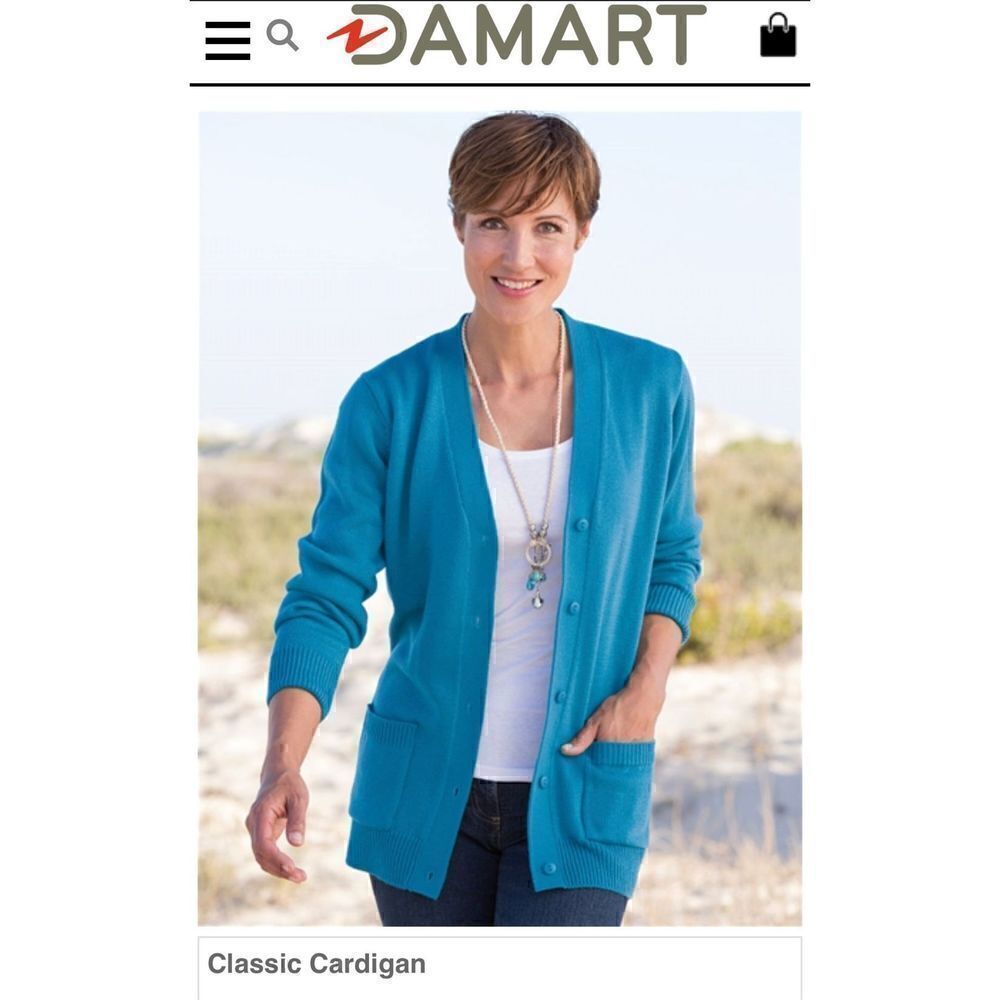 Damart Classic Cardigan Large Blue Acrylic sweater excellent pre owned condition
